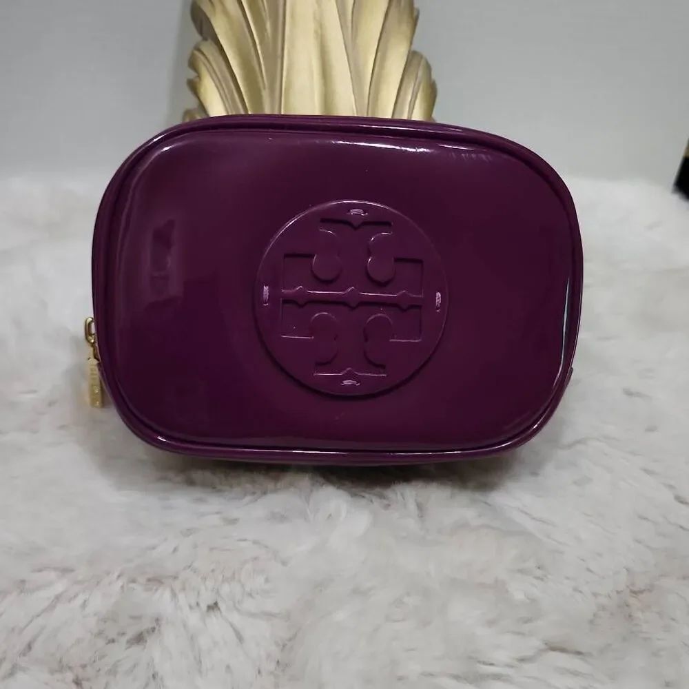 Tory Burch Stacked Patent Small Cosmetic Case Purple